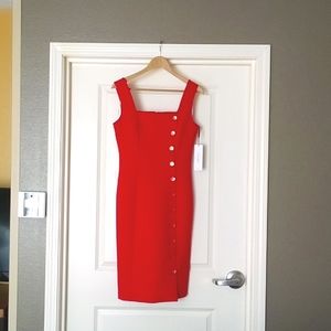 NWT Calvin Klein Apple Red Gold Button Down Sleeveless Dress